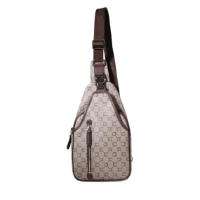 Body-bag marron en toile enduite siglée garnie cuir